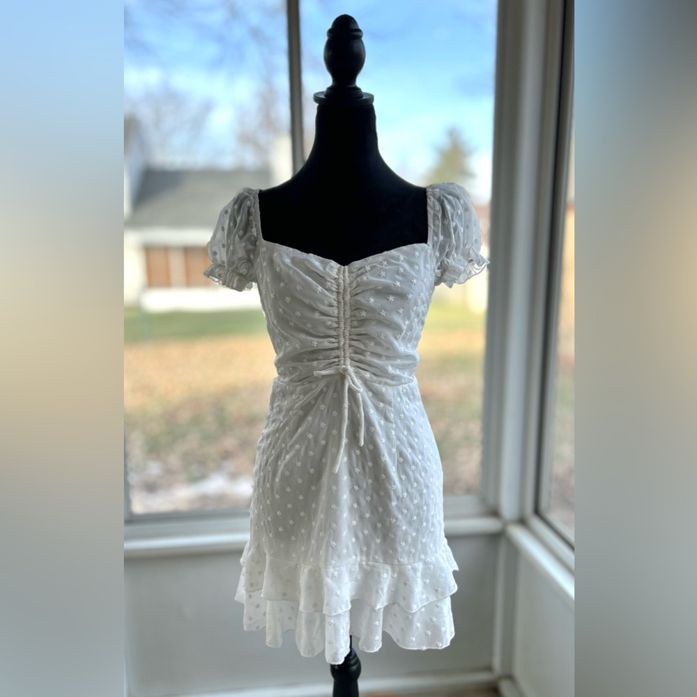 Elegant White Ruched Princess Polly Dress | Mikail Mini SZ 4